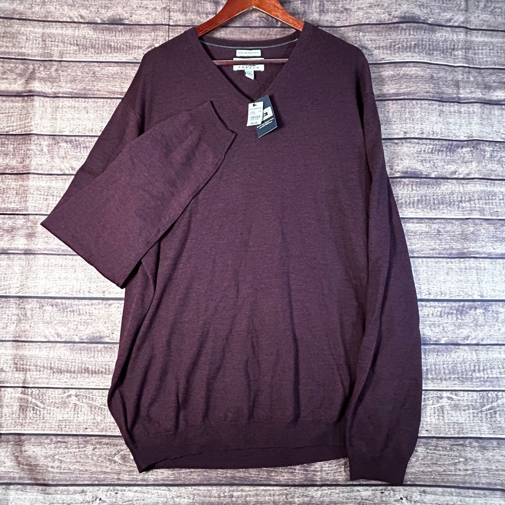 Joseph Abboud Mens 3XLT Burgundy Extra Fine Merino‎ Wool V-Neck Sweater NWT